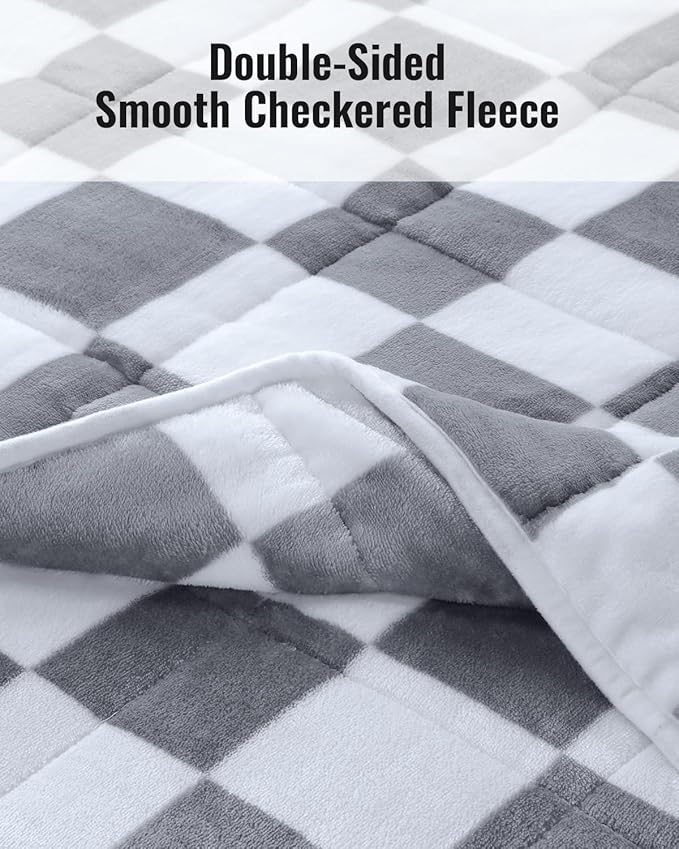Uttermara Weighted Blanket Queen Size(20lbs, 60" x 80", Plaid Grey), Double Side Premium Soft Flannel Fleece Weighted Throw Blanket, Reversible Checkerboard Print Heavy Blanket for Adults Couch Bed