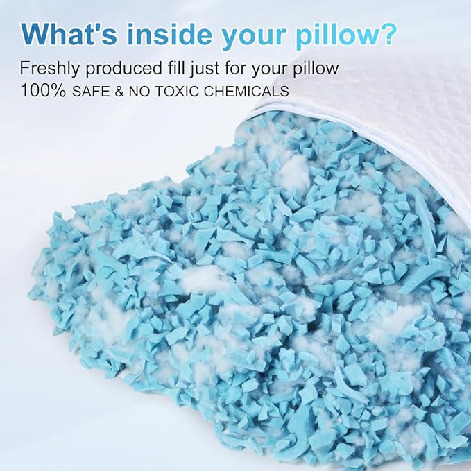 NTCOCO Cooling Bed Pillows for Sleeping Shredded Memory Foam Adjustable Gel for Side Stomach Back Sleepers Washable Removable Cover King Size Pack of 1