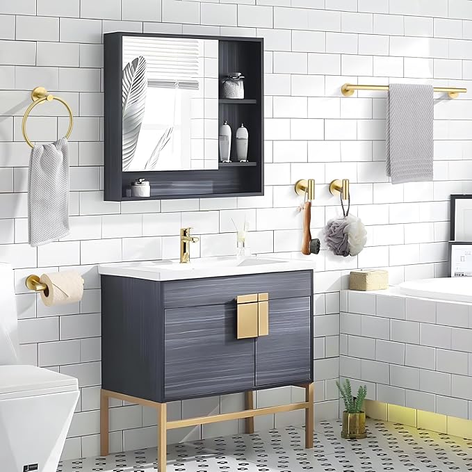 Lairuier Brushed Gold Bathroom Hardware Set, 10-Piece Towel Bar Set SUS304 Stainless Steel Bathroom Hardware Accessories Set Round Towel Holder Set Wall Mounted