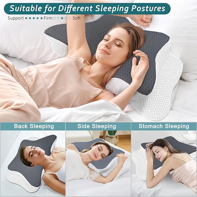 Cervical Pillow for Neck Pain Relief, Memory Foam Pillow, Ergonomic Contour Bed Pillow, Soft for Side Sleep Stomach Sleeping and Back Sleepers