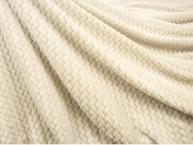 PAVILIA Cream Twin Bed Blanket Reversible Sherpa Chevron, Soft Cozy Jacquard Weave Textured Throw Sofa Couch, Thick Warm Large Fleece Car Blanket, Decorative Plush Home Decor Gift, 60x80 Ivory Beige
