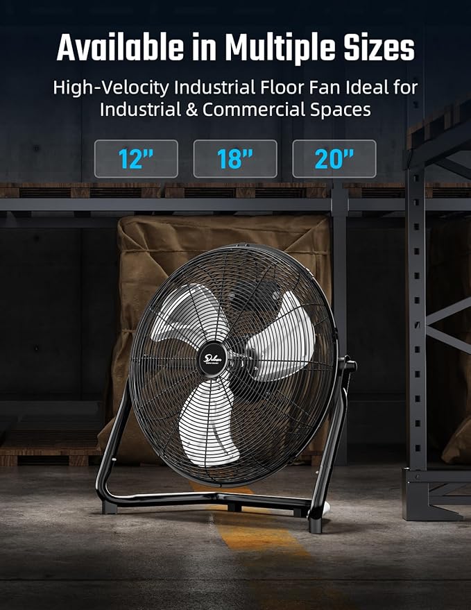 Simple Deluxe 18 Inch 3-Speed High Velocity Heavy Duty Metal Industrial Floor Fan for Warehouse, Workshop, Factory and Basement, Black, 1 Pack