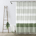 Awellife Sage Green Shower Curtain for Bathroom Stripe Tassel Shower Curtain 72 X 96 Inches Farmhouse Cotton Extra Long