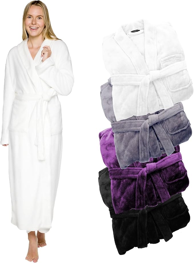 Womens Plush Fleece Bath Robe, Fluffy Long Bathrobe, Great Gift for Mother's Day, Grandma, Daughter, Sister, Wife, Friend