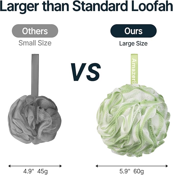 AmazerBath Loofah Sponge, Shower Loofah 60g/PCS - Body Scrubber Loofa Set of 3 Tranquil Tints Trio, Bath Sponge for Men and Women
