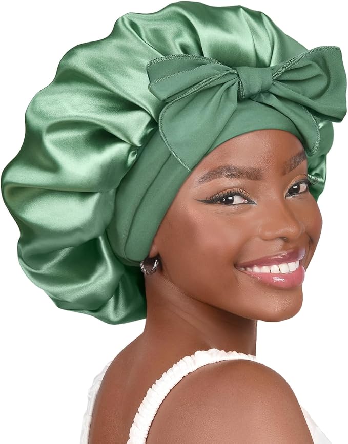 YANIBEST Silk Bonnet for Sleeping Women Adjustable Double Layer Satin Bonnet Reduce Friction Prevent Frizz Natural Curly Hair