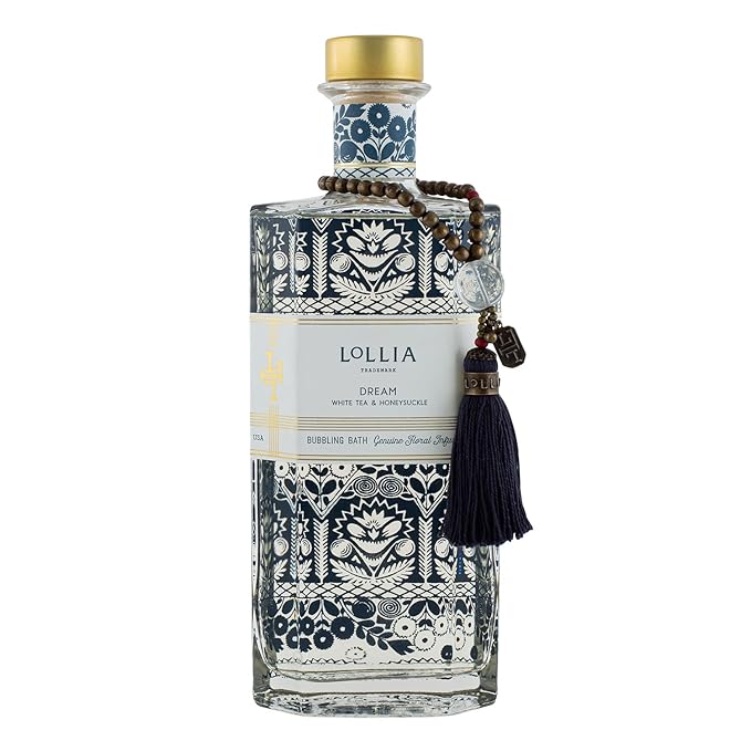 Lollia Dream Bubble Bath, Skin Hydrating & Deep Moisturizing, Avocado Oil & Green Tea, Relaxing Scented Bubbling Bath Soap, White Tea & Honeysuckle Scent