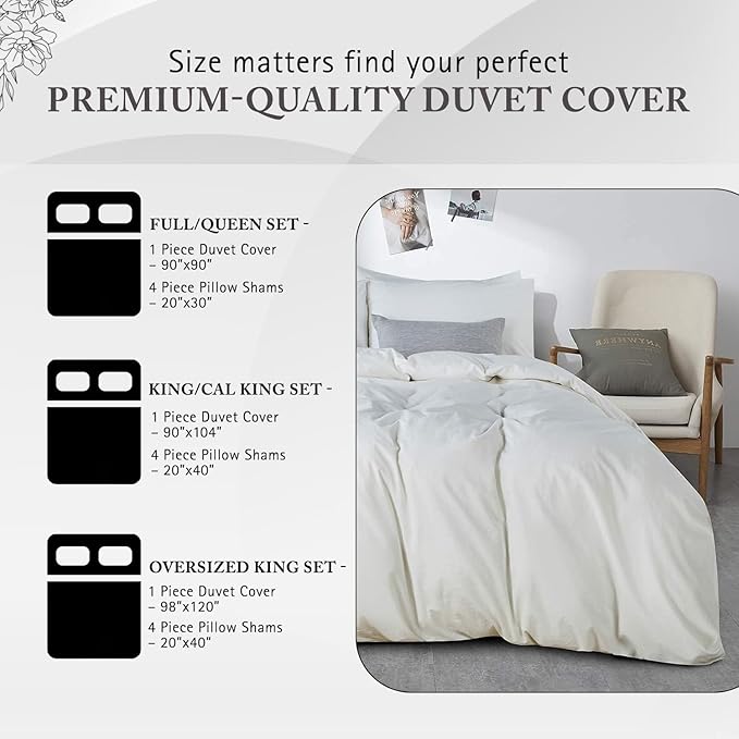 Queen Duvet Cover 1000 Thread Count 100% Egyptian Cotton Luxury Hotel Quality White Quilt Cover & Pillow Sham - 5 Piece All Season Duvet Cover Set with Zipper Closure, 6 Corner Ties