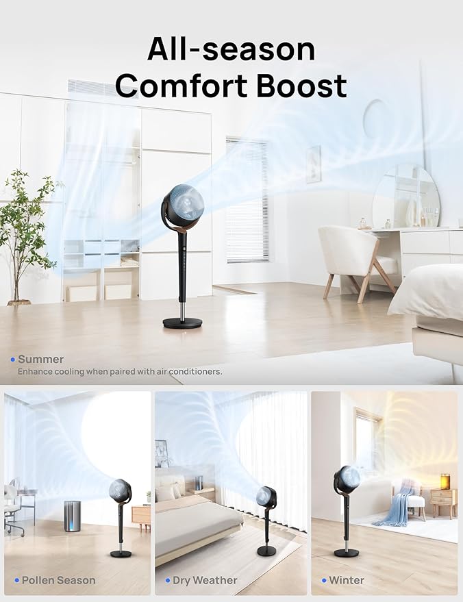Dreo Fan for Bedroom, 120° Oscillating Standing Fan, Quiet Floor Fan with DC Motor, Pedestal Fan for Room, 9 Speeds, 4 modes, 20dB, 120° Manual Vertical, 37-42" Adjustable Height, 9H Timer, Black