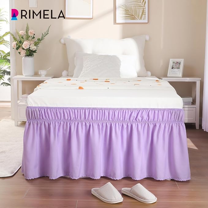 RIMELA Lilac Bed Skirt Full Size 15 Inch Drop, Elastic Bed Skirting for Bed Base and Frame, Bedding Dust Ruffle Easy to Install, Lightweight Wrap Around Adjustable Bedskirt