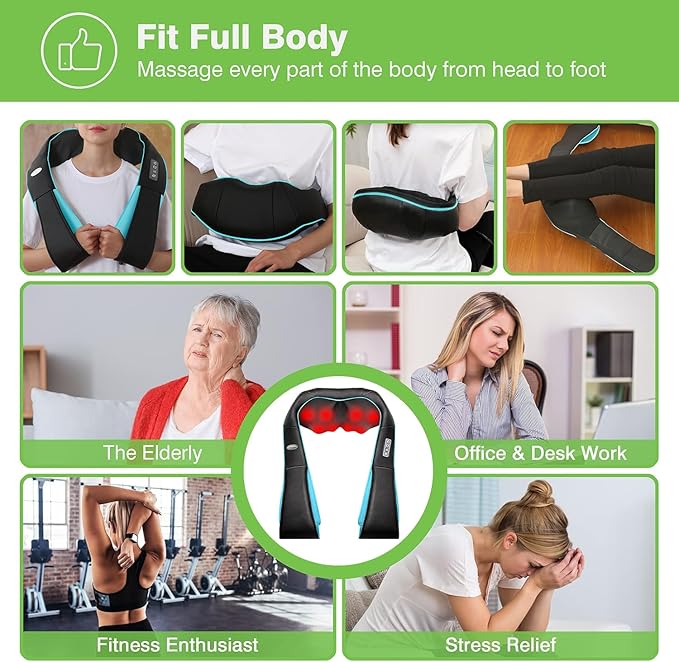 cotsoco Neck Massager, Shiatsu Neck and Back Massager with Heat for Pain Relief, Deep Tissue 3D Kneading Massage Pillow, Relaxation Gifts for Men and Women, Gifts for Dad, Elderly,Wife（Turquoise）