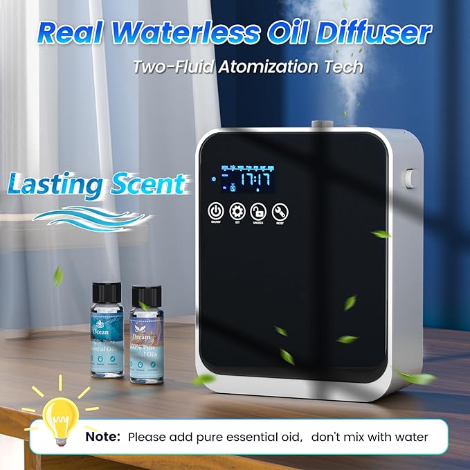 Waterless Essential Oil Diffuser,250ml Aromatherapy Scent Diffuser Air Machine with Smart APP & Touch Screen|Whole House Oil Diffusers for Home,Office & Hotel Collection,Covers 1500 sq.ft–Black
