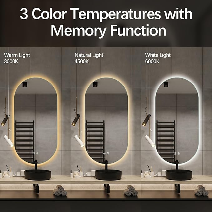 Niccy Oval LED Bathroom Vanity Mirror, 48x24inch Frameless Backlit Mirror with Light, Smart Anti-Fog Waterproof Mirror with Memory Function Dimmable Lighted Mirror