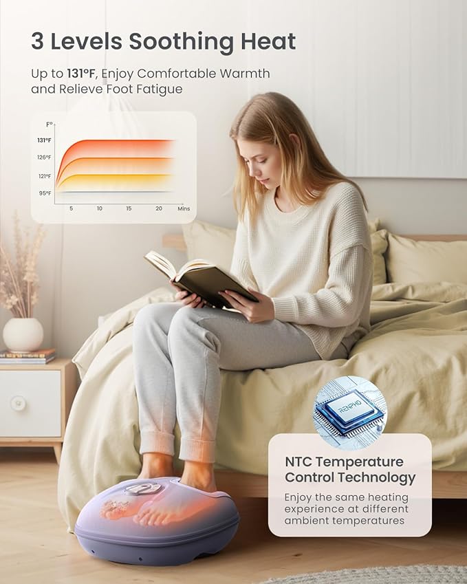 RENPHO Foot Massager Machine with Heat [2026 Upgraded], Shiatsu Foot Massager for Plantar Fasciitis, Christmas Gifts for Women, Cordless Control, Best Gifts for Women/Mom/Wife, PU