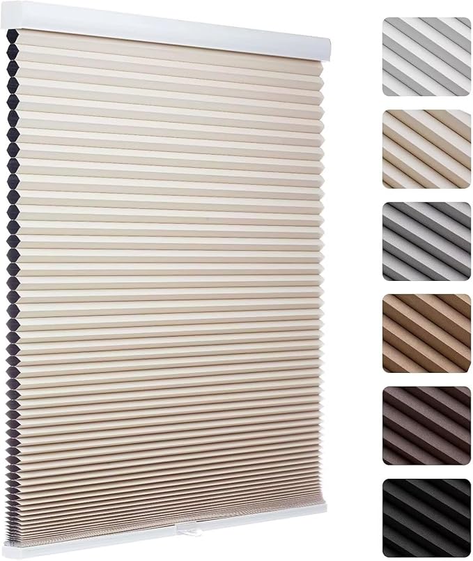 MYshade 1.5-Inch Cellular Cordless Blackout Shades,Thermal Insulating Noise Reducing Waterproof Blinds,Honeycomb Window Treatments for Indoor Light Control (Beige-50 W x 72" H)