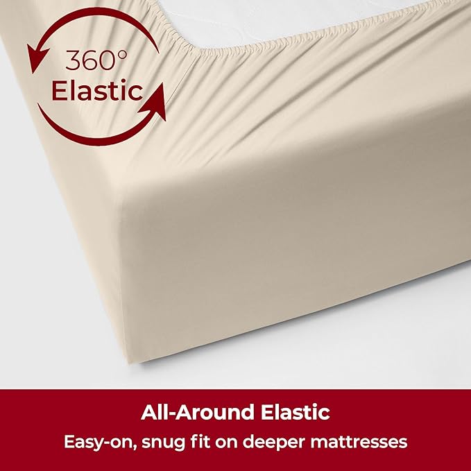 Mellanni Extra Deep Full Sheets - 4 PC Iconic Collection Bedding - Hotel Luxury, Ultra Soft, Cooling Bed Sheets - Wrinkle, Fade, Stain Resistant (Full, Beige)