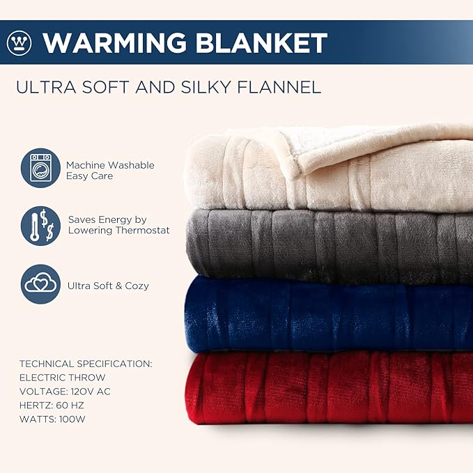 Westinghouse Heated Throw Blanket, Electric Blanket Throw with 6 Heating Levels and 2-10 Hours Time Settings, Flannel to Sherpa Super Cozy Heated Blanket Machine Washable, 50x60 inch, Beige