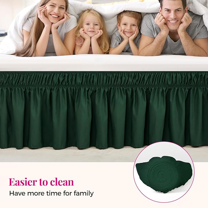 RIMELA Dark Green Bed Skirt King Size 15 Inch Drop, Elastic Wrap Around Bed Skirt King Dust Ruffle for Bed, Soft and Solid Fabric Bedding Bedskirt Machine Washable Easy to Install
