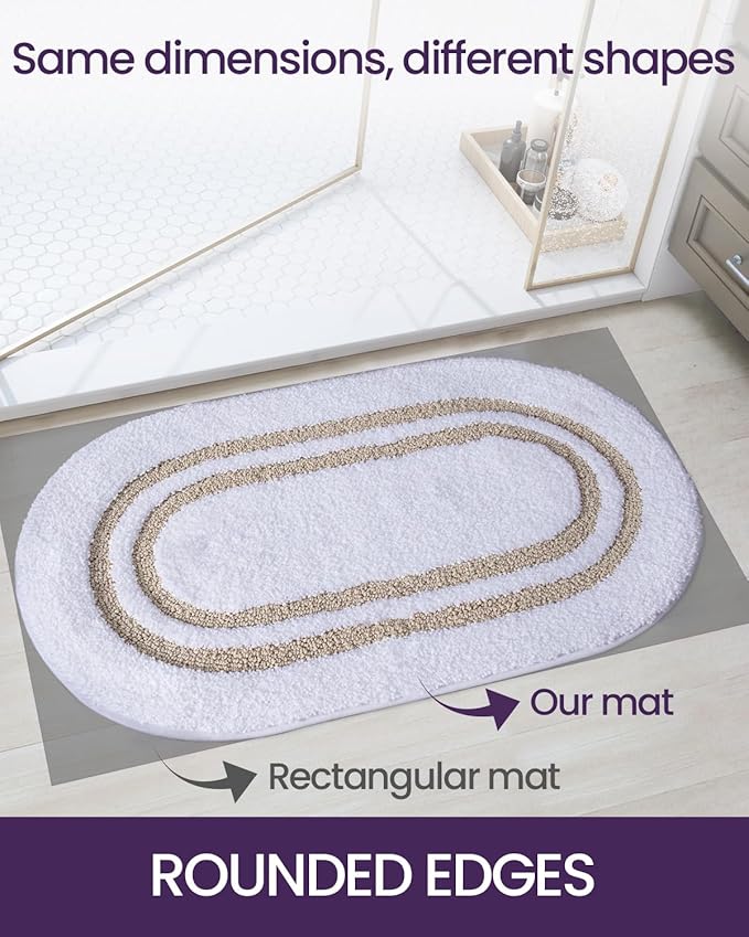 DEXI Oval Bath Mats for Bathroom, 24x36 Absorbent Bath Mat, Washable Microfiber Bathroom Rug with Non Slip Backing for Shower Floor, Beige