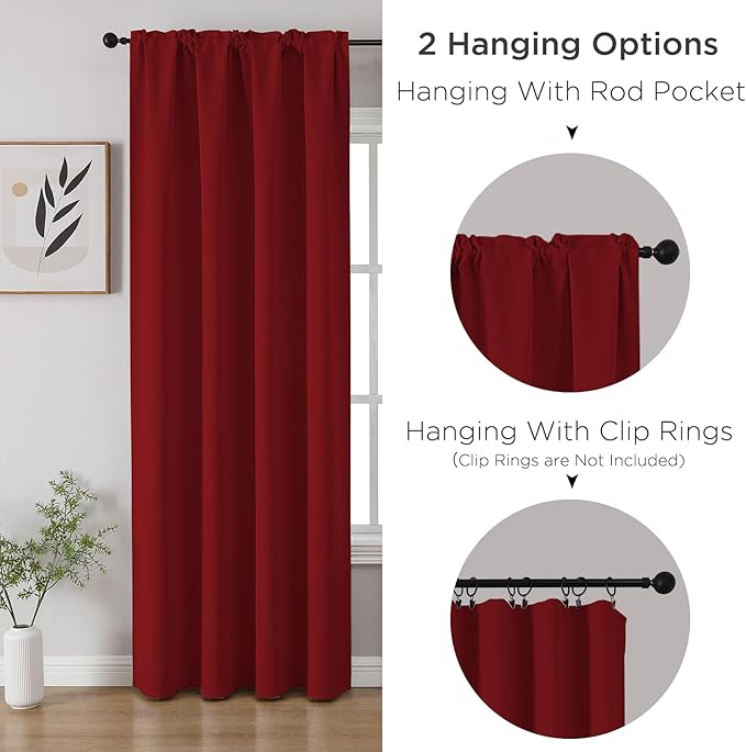 CUCRAF Red Blackout Curtains Customize, Rod Pocket Room Darkening Curtain for Bedroom Living Room, Thermal Insulated Window Drapes 1 Panel (Custom Size, Color)