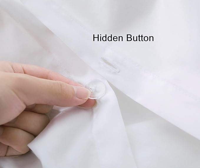 100% Cotton Duvet Cover Set Soft Comfortable with Embroidery Design 3 Pcs Sateen Weave Home Bedding Set (White&Gold, Queen)