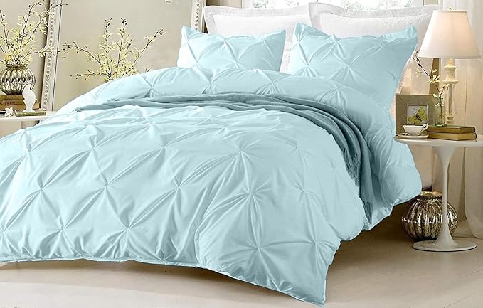 Egyptian Cotton Duvet Cover King Size 800 Thread Count Pinch Pleated 1 Duvet Cover & 2 Pillow Shams Long Staple Quilt Silky Soft, Breathable with Zipper -3 Piece Set for Comforter (Aqua Blue)