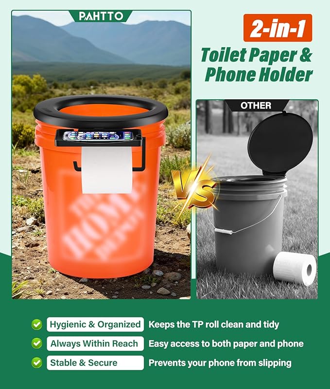 Bucket Toilet Seat, Portable Toilet Seat for 5 Gal Buckets, Camping Toilet Seat, Snap-on Toilet Seat for Outdoor, Camping, Hiking, Emergency, Car, Boat, RV Travel