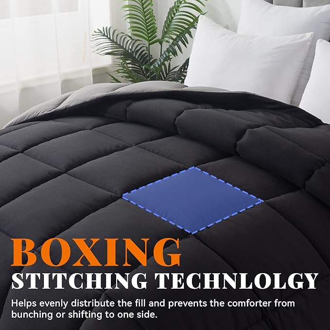 Cosybay Down Alternative Comforter (Black/Grey, Cal-King) - All Season Soft Quilted California King Size Bed Comforter - Duvet Insert with Corner Tabs -Winter Summer Warm Fluffy, 104x96 inches