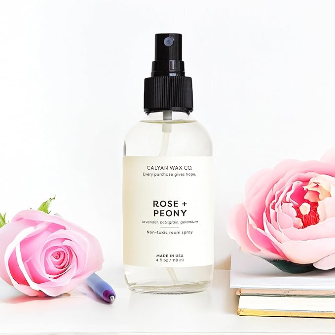 Calyan Wax Co. Rose & Peony Room Spray - Non Toxic Air Freshener - Natural Room Deodorizer with Essential Oils - Air Freshener Spray for Home - 4 fl oz