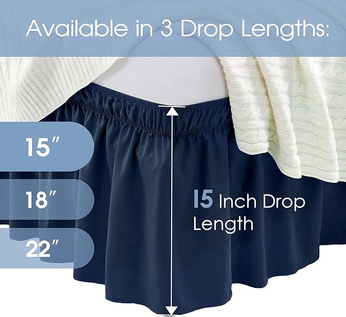 FreshCulture Full Bed Skirt, Elastic Wrap Around Bed Skirt Full Bed, Easy Fit with 15-Inch Tailored Drop, Hotel Quality Dust Ruffle for Full Size Bed, Bed Skirt Full Size (Navy Blue)