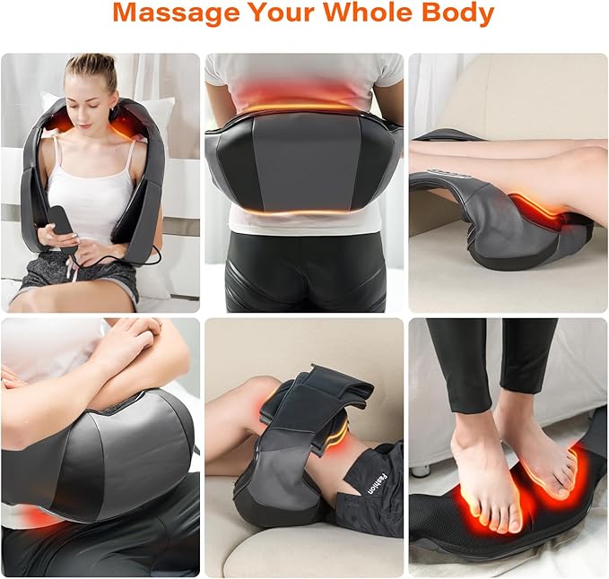 Electric Neck Massager, Neck and Back Massager with Heat, Shiatsu Massage Pillow for Back, Shoulder, Muscle Pain Relief, Ideal Fits for Parents (Gray-Remote Controller)
