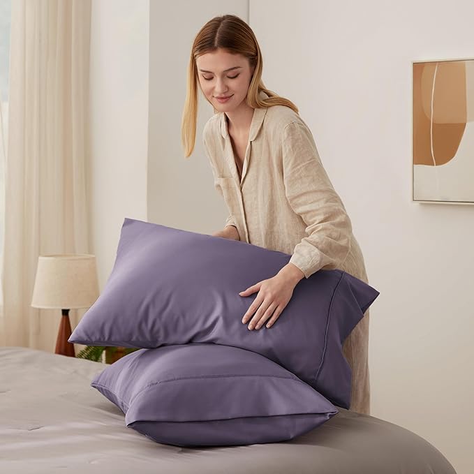 Bedsure Queen Pillow Cases Set of 2 - Grayish Purple Brushed Microfiber Pillowcase 2 Pack, Super Soft and Cozy Pillow Case Covers with Envelope Closure, Wrinkle, Fade and Stain Resistant, 20x30 Inches