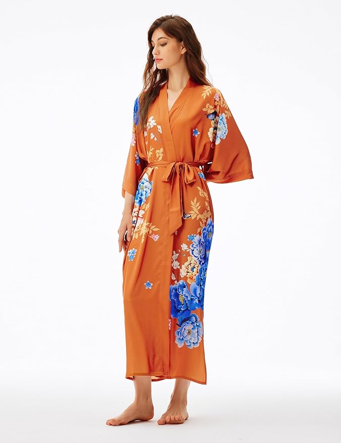 PRODESIGN Kimono Robe for Women - Long Satin Sleepwear Silky Kimono Cover-Up Nightgown Japanese Bathrobe Loungewear Blouse