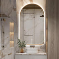 Niccy Arched LED Lighted Bathroom Mirror, 40x24 Inch Backlit Vanity Bathroom Mirror with Lights Brushed Gold Framed Wall Mounted Mirrors with 3 Color Shatterproof Arch Smart Fog Free Mirror