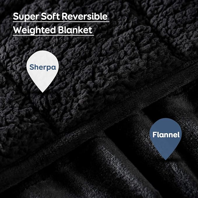 Sivio Weighted Blanket for Adult, 15 lbs Sherpa Heavy Throw with Fleece Reversible, Queen Size, Weighted Blanket for Men and Women Deep Sleeping, 80 x 87Inches Dual Sided Black