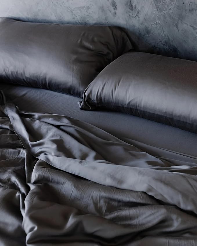 Cozy Earth Luxury Duvet Cover Queen - 100% Viscose from Bamboo - Ultra-Soft, Cooling & Lightweight Duvet Cover - Temperature-Regulating Bedding with Concealed Zip & Interior Snap Closures - Charcoal
