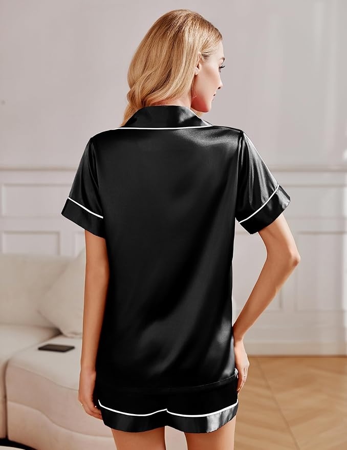 Ekouaer Pajamas for Women Set Silk Satin Pjs Shorts Sleepwear 2 Piece Loungewear S-XXL