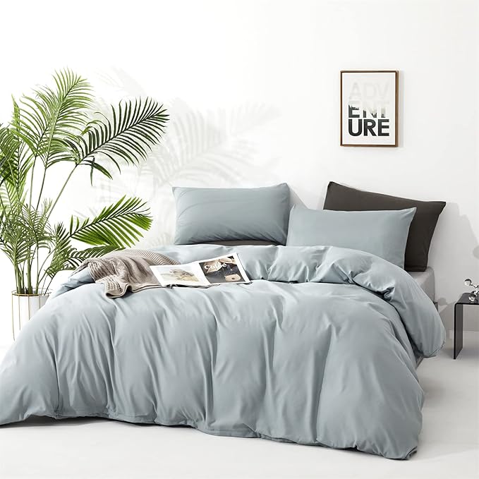 Cottonight Blue Comforter Set - Queen Size Light Blue Bedding - Dusty Blue Blanket & Quilts - Modern, Soft, Breathable - Baby Blue Comforter Set for Women & Men