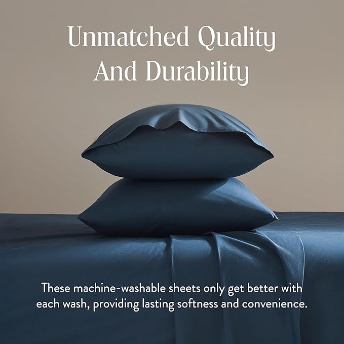Brooklinen Luxury Sateen Duvet Cover - 100% Cotton, King/California King Size in Abyss Blue with Extra-Long Corner Ties and Button Closure - Best King/Cali King Duvet Covers