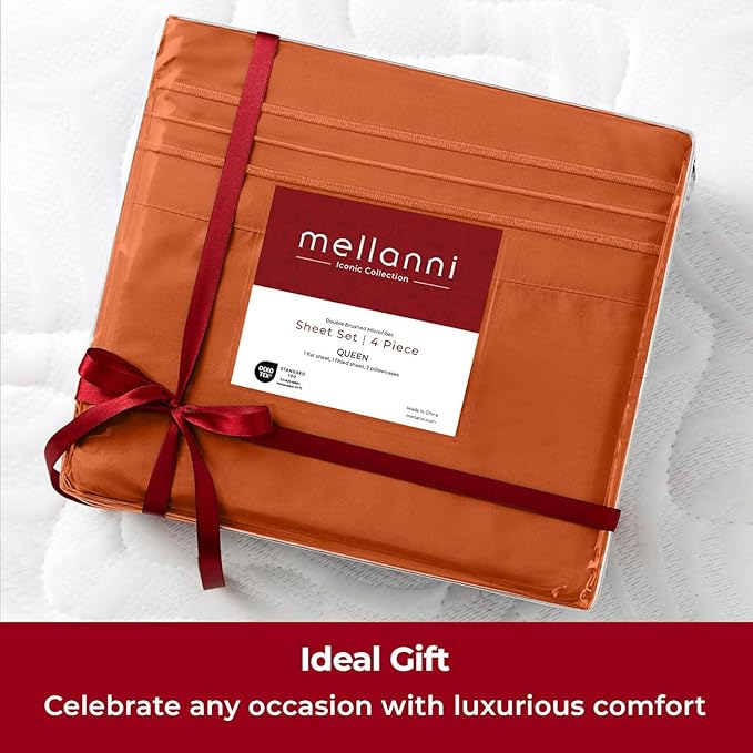 Mellanni Split King Sheets Set - 5 PC Iconic Collection Bedding - Hotel Luxury, Extra Soft, Cooling Bed Sheets - Wrinkle, Fade, Stain Resistant (Split King, Terracotta)
