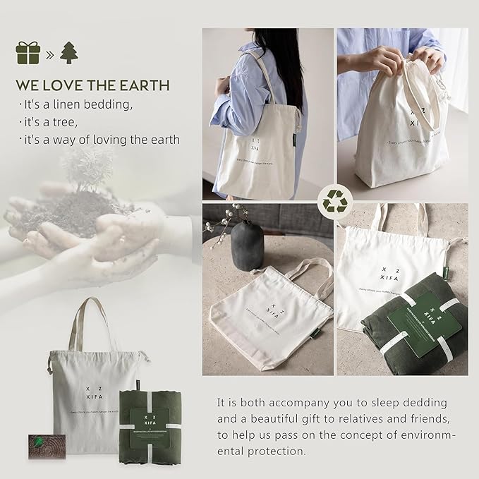 XZ XIFA Green Linen Duvet Cover Full, 100% Washed French Flax Linen Bedding Set with Zipper Closure, Cooling & Textured Bed Sets for Hot Sleepers(1 Duvet Cover, 2 Pillowcases)