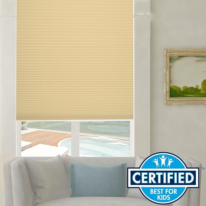 Persilux Custom Size Cellular Blinds for Windows Shades Blackout Cordless Roller Shades UV Protection Thermal Insulated Honeycomb Roller Blinds for Windows, Home and Office Beige