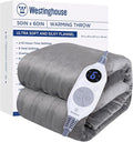 Westinghouse Electric Blanket Heated Throw, Super Cozy Soft Flannel 50"" x 60"" Heated Throw with 6 Fast Heating Levels & 2-10 Auto-Off, Machine Washable, ETL&FCC Certification, Light Grey