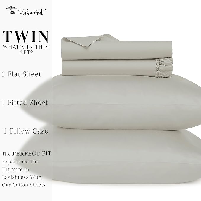 URBANHUT 1000 Thread Count Egyptian Cotton Sheets Twin Size, Breathable Long Staple for Twin Size Bed, 3 Pc Bed Sheet Sets, Luxury Hotel Sateen Sheets Fits 16" Deep Pocket - Silver Grey