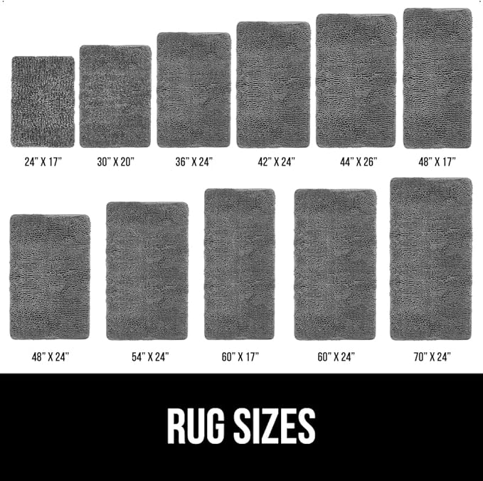 GORILLA GRIP Bath Rug Mat 60x24, Thick Soft Absorbent Chenille, Quick Dry Microfiber Mats, Rubber Backing Washable Shower Floor Rugs, Bathmat Runner, US Designed Bathroom Home Decor Accessories Grey