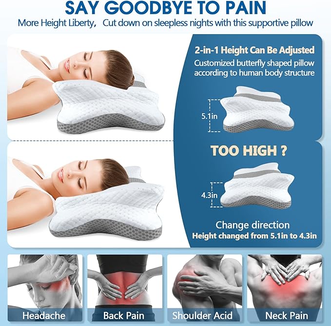 Cervical Neck Pillow for Pain Relief Sleeping, Contour Memory Foam Pillow, Ergonomic Side Sleeper Pillow for Adults, Orthopedic Neck Support Pillow for Back Stomach Sleepers-King Size