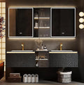 100" Double Bathroom Sink Vanity, Modern Bathroom Vanity Includes LED Smart Defogging Mirror Cabinet & Semi-Open Storage & Ceramic Basin, Floating Bathroom Cabinet with Sensor Light (Charcoal Grey)