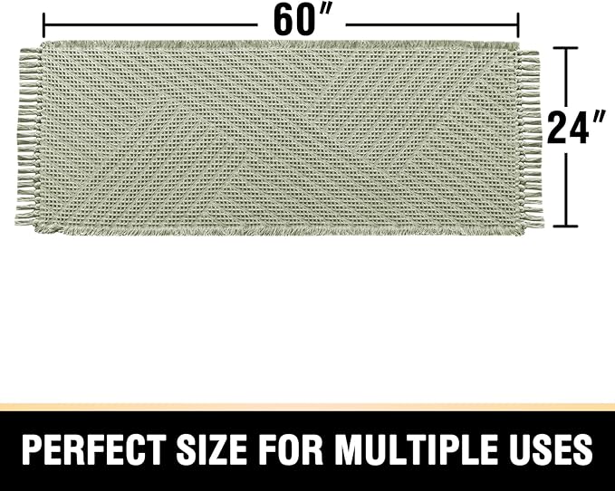 H.VERSAILTEX Waffle Bath Runner Rug Long Bath Mat Super Absorbent Boho Bath Rugs Non Slip Bath Runner for Bathroom Floor Machine Washable Dry Fast Bathroom Rugs with Tassels, 24" x 60", Sage