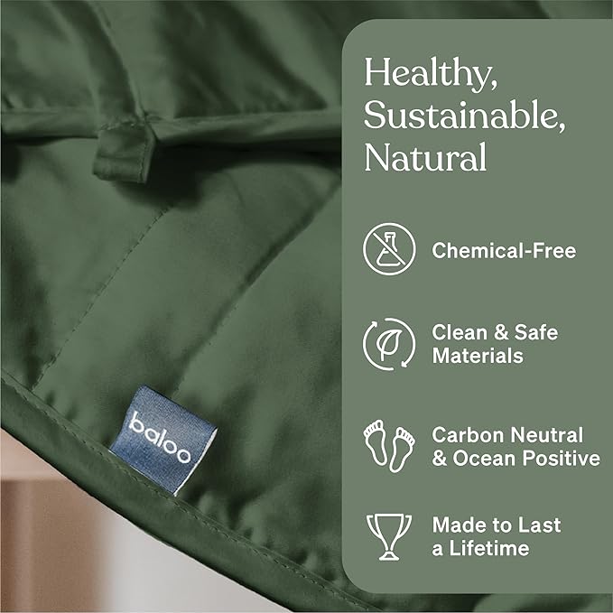 Baloo Weighted Blanket for Adults 12 lb Throw (Spruce Green, 42"x72") | Cool & 100% Cotton | Machine Washable & Dryer Safe | Glass Microbead Fill