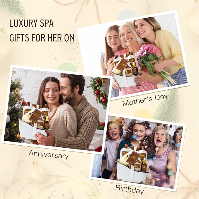 Christmas Gifts for Women - 7-Piece Nourishing Bath & Body Gift Set, Bath Collection | Mothers Day Gifts for Mom, Fathers Day Gifts, Birthday Gifts, Self Care Kit, All Occasion Gift for Her & Him